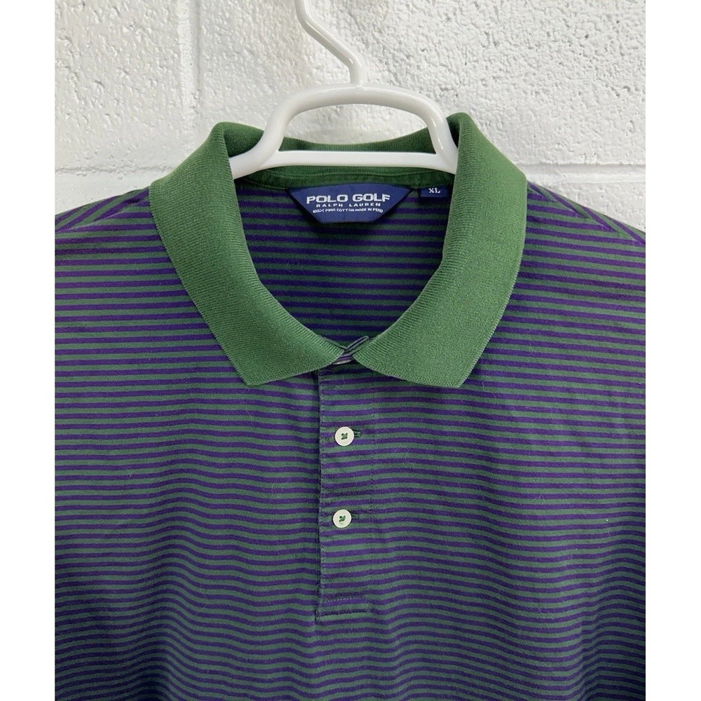 Polo Golf Ralph Lauren Polo Shirt Purple Green Striped Vintage / Men's XL